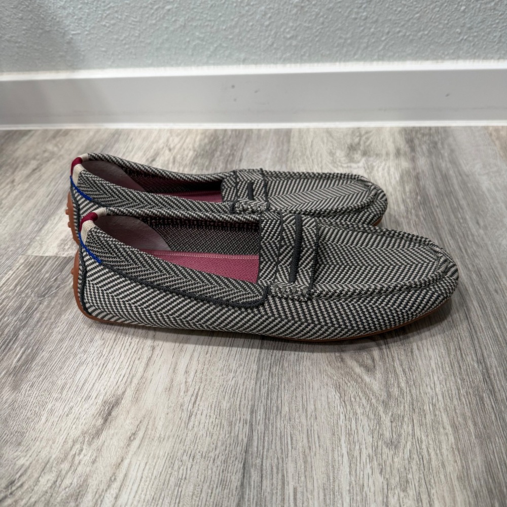 Rothys The Driver Grey Herringbone Knit Loafers Shoes Womens 8.5